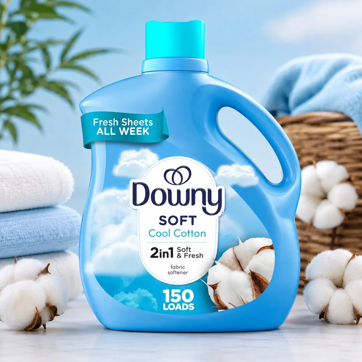 Downy Soft 2-in-1 Liquid Fabric Softener, Cool Cotton Scent, 111 Fl Oz, 150 Loads, Soft & Fresh Laundry Conditioner