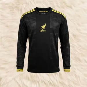 2025 Home Black and Gold Long Sleeve Soccer Jersey Fans Version