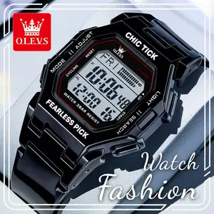 OLEVS Retro Square Digital Sports Watch for Men & Women, 41mm Alloy Case with Silicone Strap, Backlit, 30-50m Waterproof, Alarm & Stopwatch