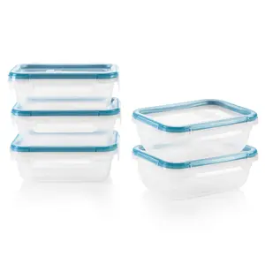 Total Solution 10-Pc Plastic Food Storage Containers Set, 3-Cup Rectangle Meal Prep Container, Non-Toxic, BPA-Free Lids with 4 Locking Tabs, Microwave, Dishwasher, and Freezer Safe