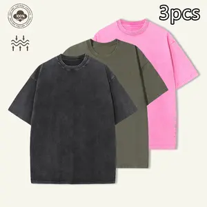 3-Pack Plus Size Unisex T-Shirts for Gym/Fitness — Vintage Thick Cotton Sports Tees, Acid Wash, Loose Fit.Summervibes