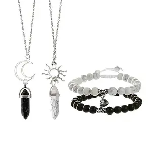 4Pcs Sun Moon Magnetic Couple Bracelets – Jade Synthetic Stone Matching Friendship Bracelet Gift