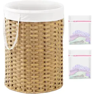 Laundry Basket Round Rattan Laundry Hamper 29.1 Gal(110 L)Handwoven Large Wicker Basket with Handles, Wicker Hamper with Removable Bags and 2 Mesh Bags for Bathroom Living Room (No Lid)