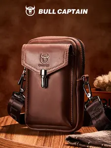 BULLCAPTAIN Men's Genuine Leather Zipper Belt Bag, Vintage Cowhide Waist Pack, Small Crossbody Phone Pouch, Stylish and Durable Accessory