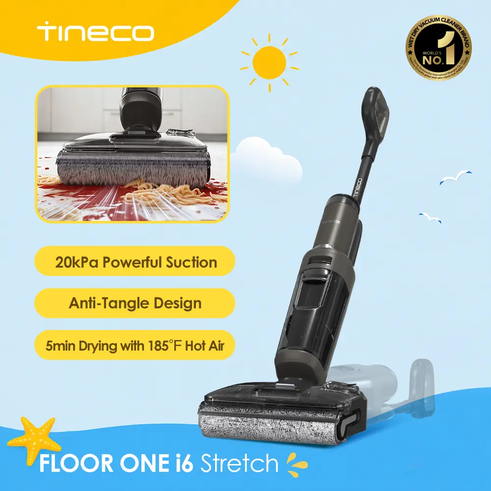Tineco FLOOR ONE i6 Stretch Wet Dry Vacuum Cleaner,Vacuum & Mop in One Step,20kPa Powerful Suction,180° Lay-flat Design,Anti-Tangle Design,Full-path Self-cleaning&5min Drying with 85℃(185℉) Air,Up to 40* minutes Runtime,Upgraded Pouch Cell, Cordless Stick