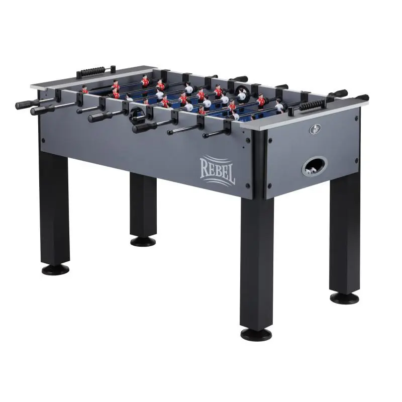 Fat Cat Rebel Foosball Table, Classic Wooden Game Room Soccer Game with a Blue-Grey Finish, Quick Snap Rods and 4 Football Balls