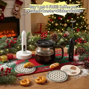 16 Oz Coffee Pot Shaped Glass Mug 4" Tall - CompactCarafe Design with Sip Lid | Value Bundle with Freebies:Electric Milk Frother, Decor Pendants, DIY Stickers & HeatInsulation Coasters | Cute Reusable Drinkware for CoffeeLovers