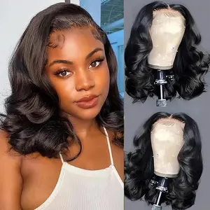 Gk 250% 13x4 Lace Front Wigs Human Hair Body Wave Bob Wig HD Lace Wigs Pre Plucked Glueless Bob Wig for Women Natural Black Short Straight Lace Front Bob