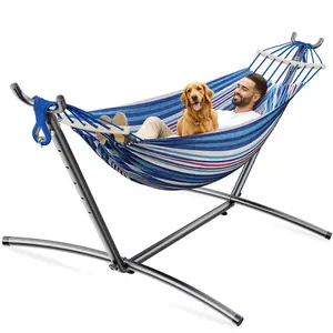 Double Hammock, Heavy Duty Portable, 500 lb Weight Capacity, Perfect for Both Indoors and Outdoors, 2 Person Hammock with Carrying Bag, Fine Blue