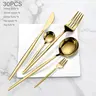 【Black Friday】Stainless Steel Gold-Tone Cutlery Set, 30-Piece Mirror-Polished Flatware Set with Dinner Knives, Spoons, Forks, Teaspoons and Dessert Forks, Durable and Dishwasher Safe
