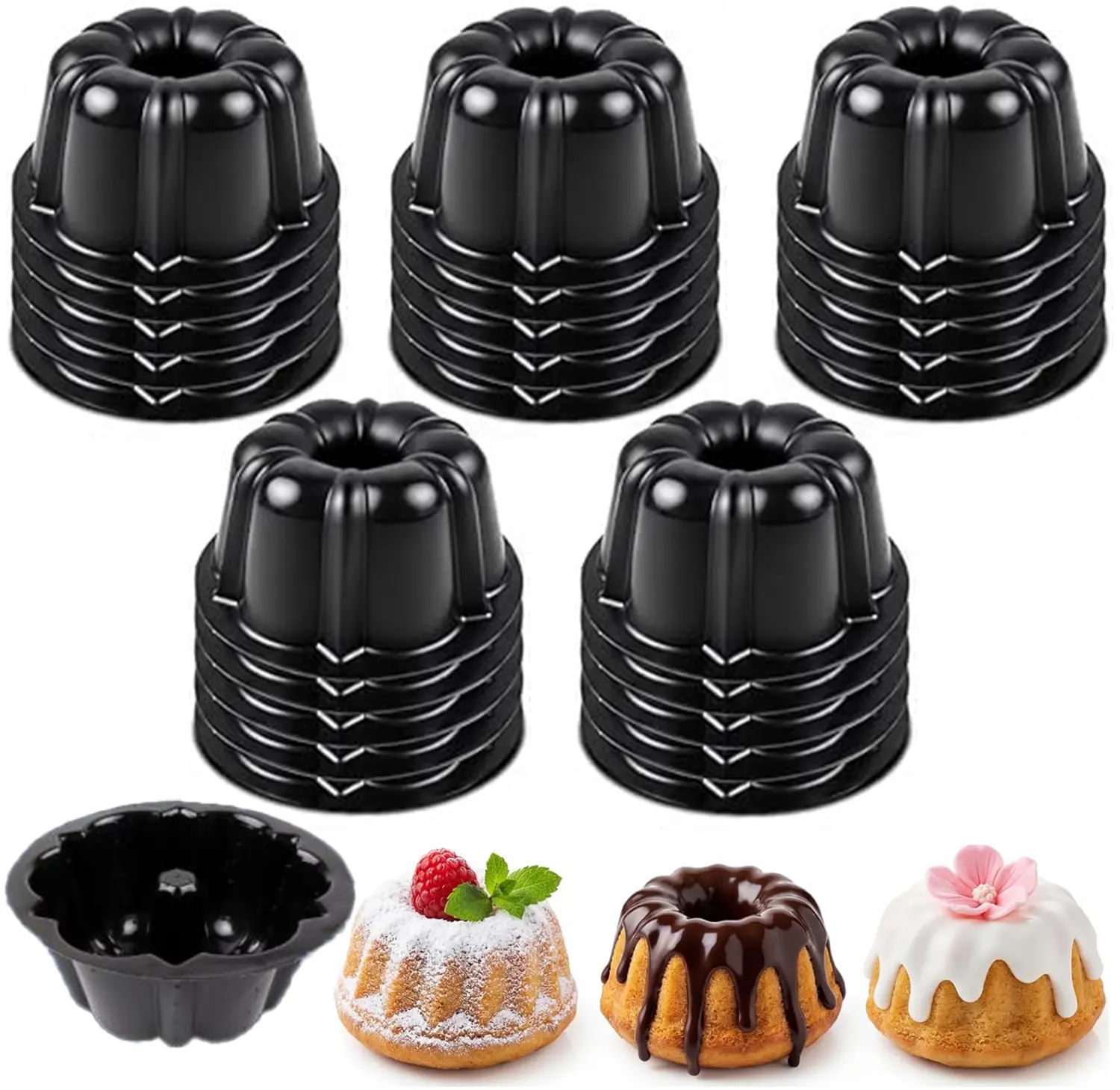 25Pcs Mini Flan Molds Pan, 4 Inches Fluted Cake Pan Nonstick, Mini Flan Molds Pans, Cake Pans Reusable Tube Oven Baking Mold for Cupcake, Bread, Bavarois, Brownie