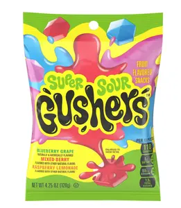 super Sour Gushers Fruit Flavored Snack Blueberry Grape, Mixed Berry, and Raspberry Lemonade (120 g)