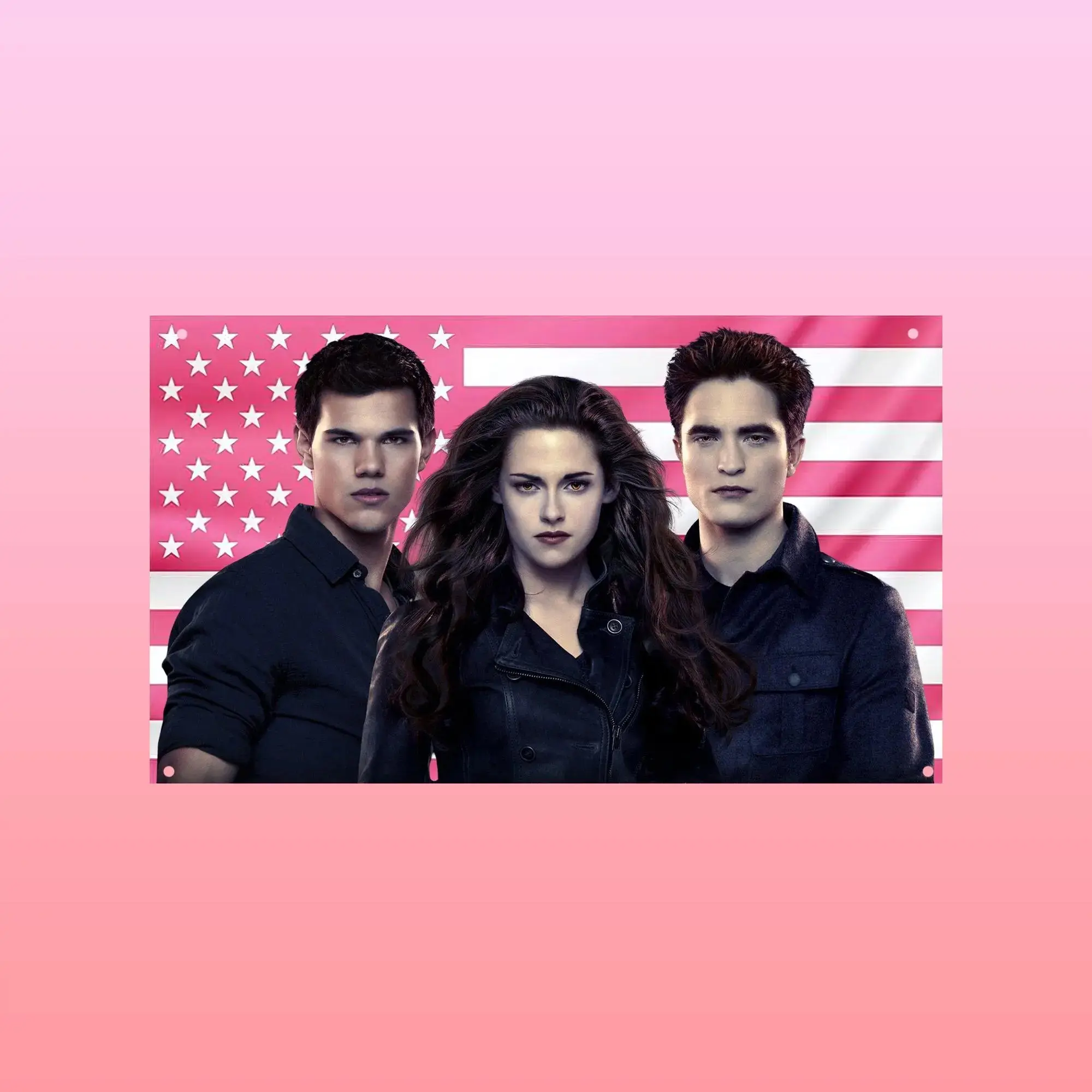 Twilight Trio Flag Bella Swan Ed.ward CuIIen Jacob Black Pink US Flag Tapestry Vampire Romance Dorm