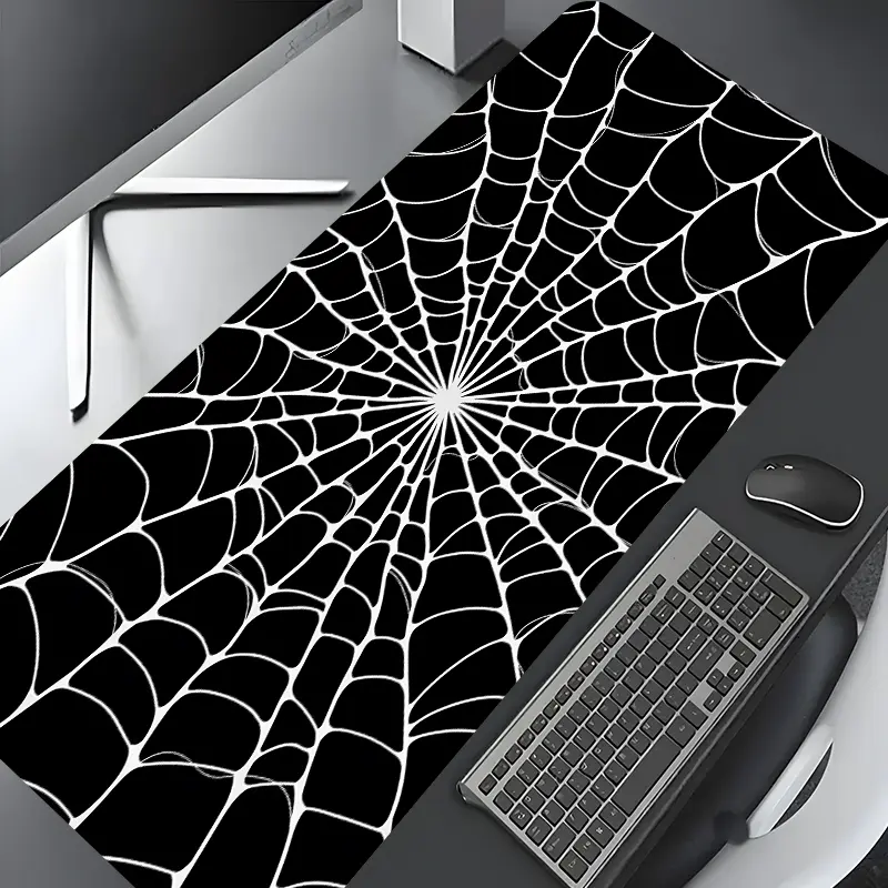 Black White Gothic Spider Web Design Large Gaming Mouse Pad,Desktop Protection Pad,Washable Rubber Non-Slip Lock Edge Multi-Size Mouse Pad Suitable For Home Office,Desktop Accessory