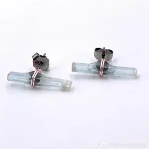 Raw Uncut Aquamarine Crystal Stud Earrings on Titanium Hypoallergenic Posts for Women