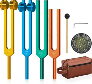 Upgraded Resonance Colorful Tuning Forks for Healing Set - Weighted & Unweighted Tuning Fork Set Including 128Hz, 136Hz, 256Hz, 384Hz & Hockey Puck Activator - Chakra Sound Therapy Instruments