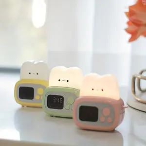 Cute Alarm Clock Lamp Cartoon Toast Night Light, Kids Desktop Timer USB Rechargeable, Adjustable High Aesthetic Sleep Light, Decorative Gentle Lamp, Table Bedside Lamp