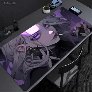 Purple Anime Girl Gaming Mouse Pad, 80×30cm 3mm Thick, Locked Edge Non-Slip Extended Rubber Desk Mat for PC Laptop Keyboard Gamer Accessories