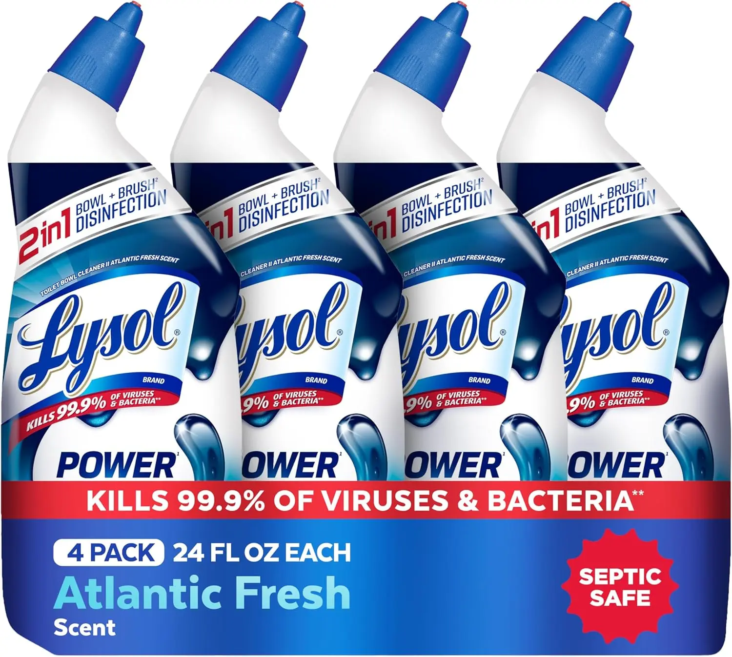 Lysol Power Bowl & Brush Disinfection 4-Pack 24 Fl Oz Each Atlantic Fresh Scent Kills 99.9% of Viruses & Bacteria Septic Safe