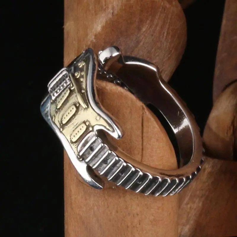 Retro Electric Guitar Ring For Men Punk Gothic Rock Hiphop Open Ring Handmade Designer Jewelry Unisex Accessories Music Artist