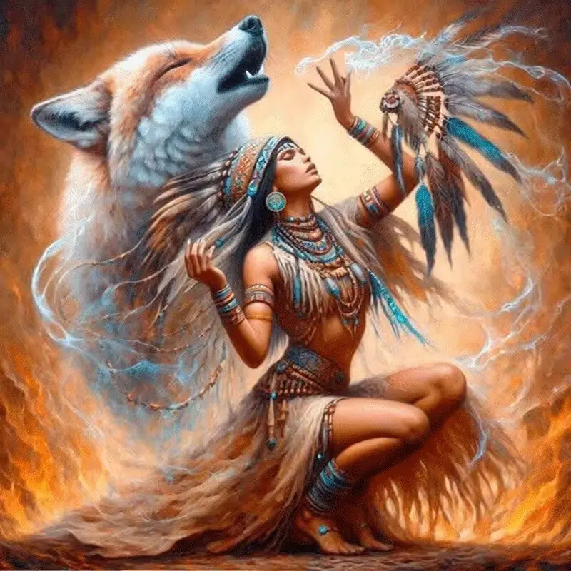 New Arrival DIY 5D Diamond Painting Kit, Indian Woman & Fox Theme, Full Drill Diamond Art Mosaic Craft, Home Wall Decor Gift