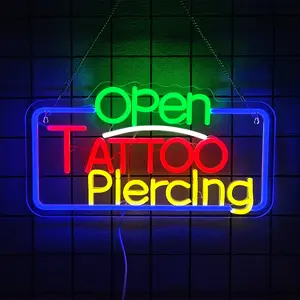 Tattoo Open Piercing Neon Sign for Wall Decor, Tattoo Shop  Sign Business Neon Light Signs Suitable for Salon Wall Art Decor