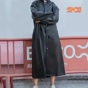 5pcs Waterproof Hooded Raincoat Poncho for Adults - Black Drawstring Long Sleeve Pancho, Reusable and Convenient
