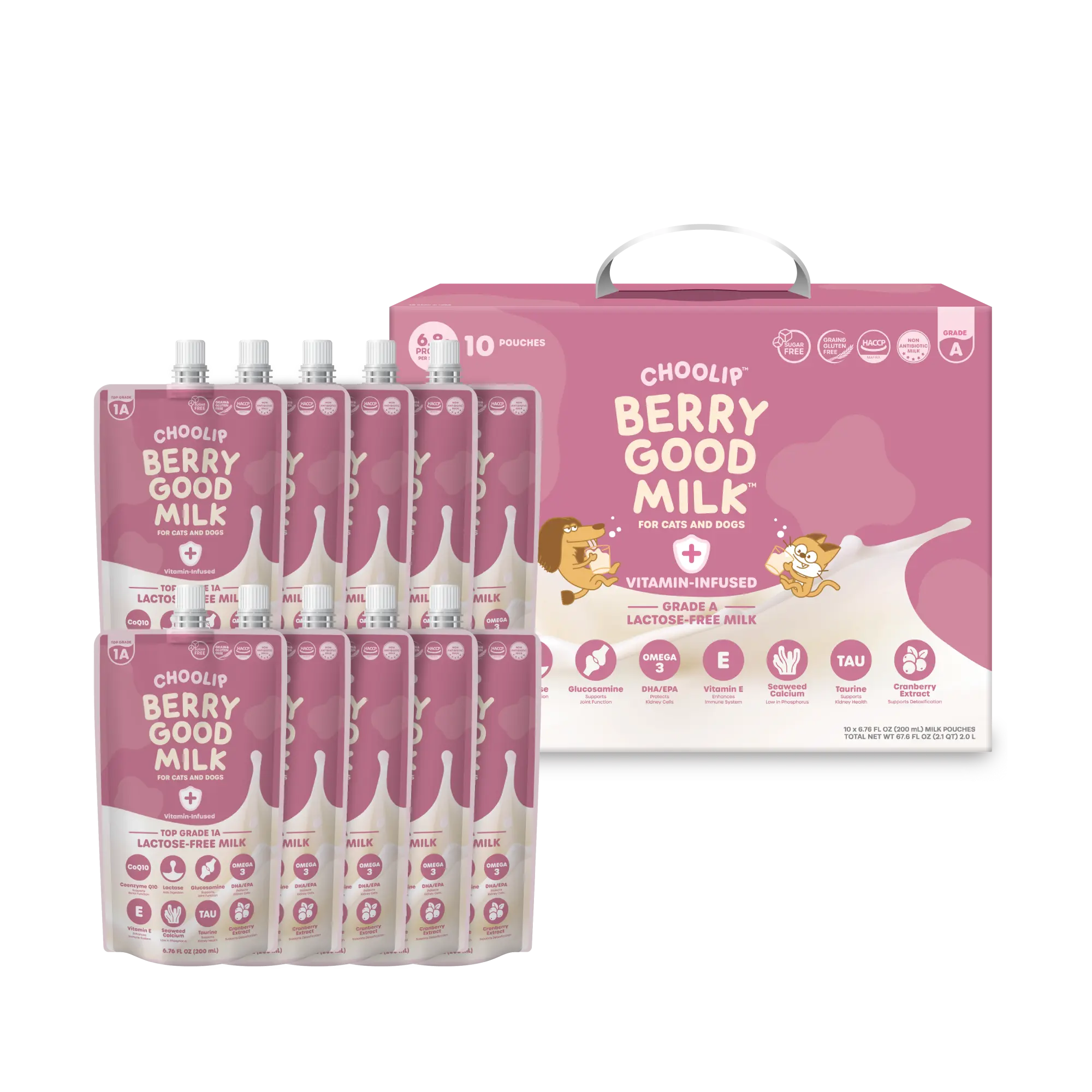 Choolip Berry Good Creamy Lactose-Free Grain-Free Pet Milk (10x200ml Multi-Pack) - Canine Nutritional Supplement, Vitamin-Infused, No Artificial Additives, Urinary Support, Fish Oil, All Ages, Hydration, Pouring, Easy Feeding, Daily Canine Wellness