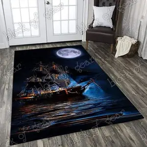 Pirate Ship Living Room Rug Cute Halloween Gift, X Mas Gift For Bestfriends, friends Gift Non-Slip Floor Carpet, Decoration Mat for home Living Room Bedroom, Room Decor, Home Decor