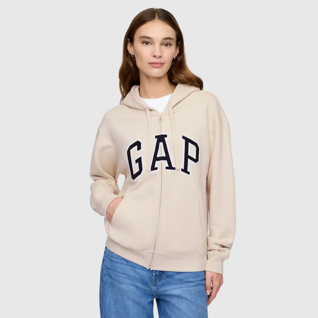 Women  Relaxed Logo Zip Hoodie - Comfortable Fleece, Everyday Wear, Soft & Cozy, Perfect for Casual Outfits