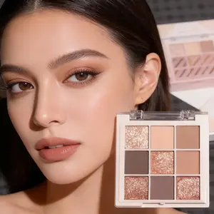 9-Color Neutral Eyeshadow Palette Matte & Glitter Shimmer Eyeshadow for Daily Makeup Long-Lasting Eye Makeup Palette for Natural/Party Look