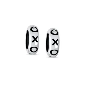 Sterling Silver XO Hugs & Kisses Spacer Stopper Bead Charm Black Rubber Center for Bracelet (Set)