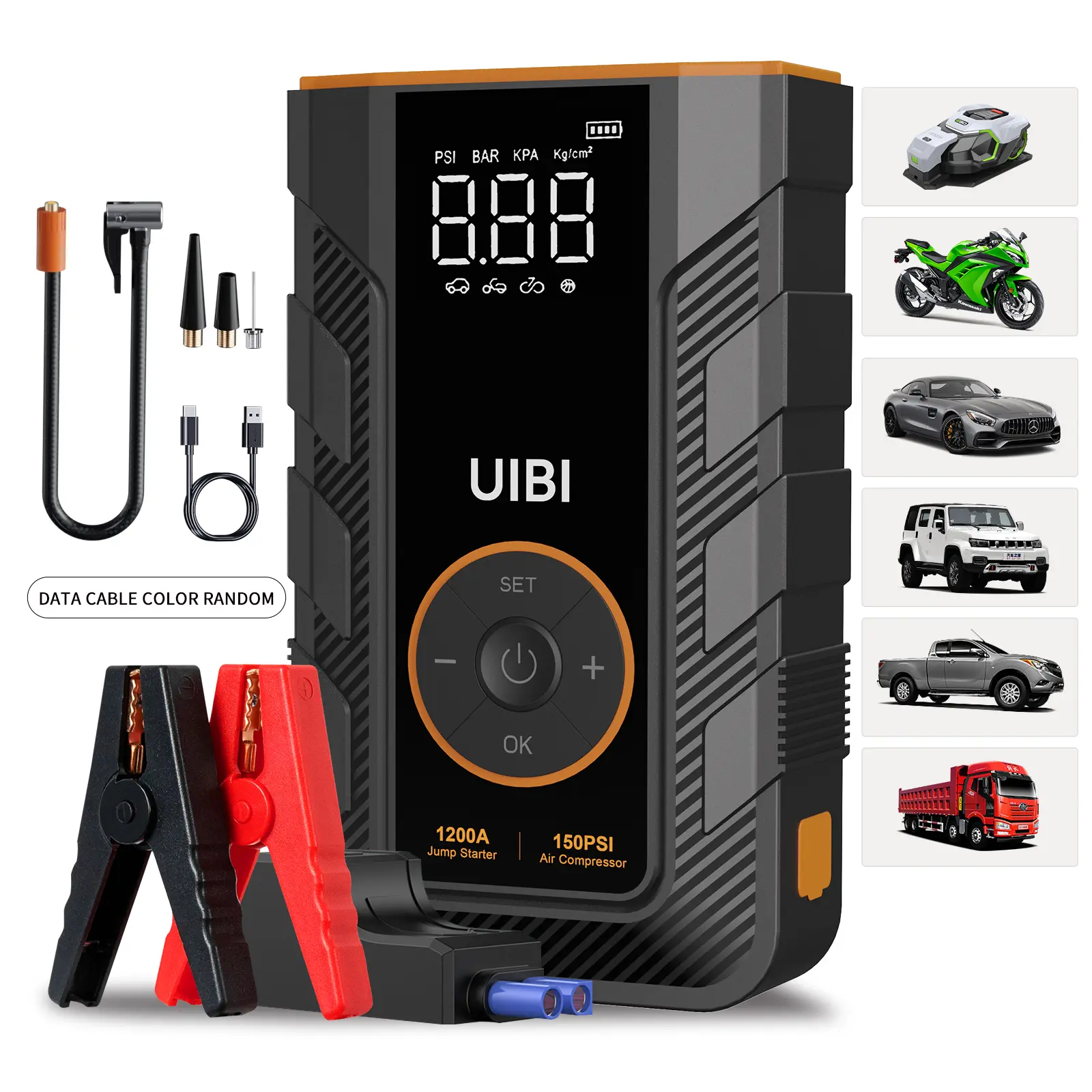 UIBI X3 Jump Starter with Air Compressor Portable 4-in-1 Multifunctional Electronic Device Emergency Power Supply with LED Lights Digital Display Designed for Auto Repair Supplies