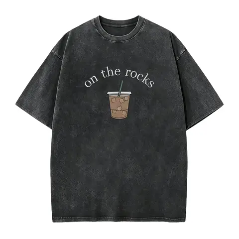Comfort Washed Cotton Coffee Shirt - Iced Coffee Lover Gift - Multi Color Short Sleeve Tee - Funny Coffee T-Shirt - Trendy Round Neck Casual Top