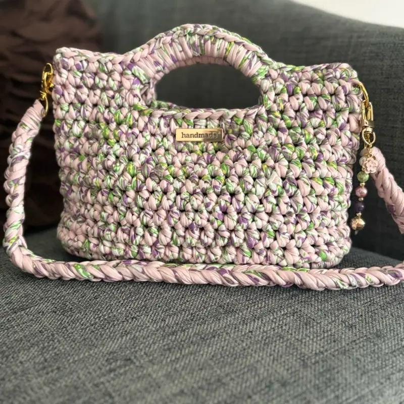 Handmade Crochet Handbag w/Goldtone Hardware & Removable Strap