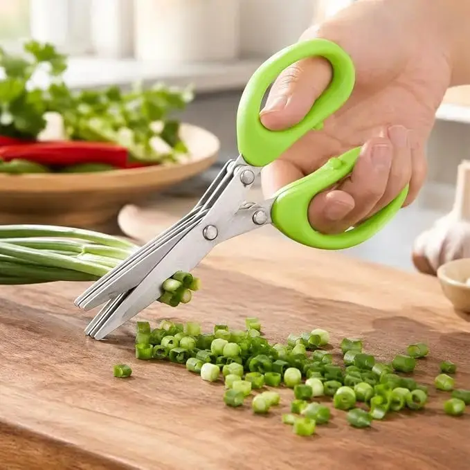 Stainless steel herb scissors, with 5 blades, multi-blade herb cutting scissors, suitable for salads