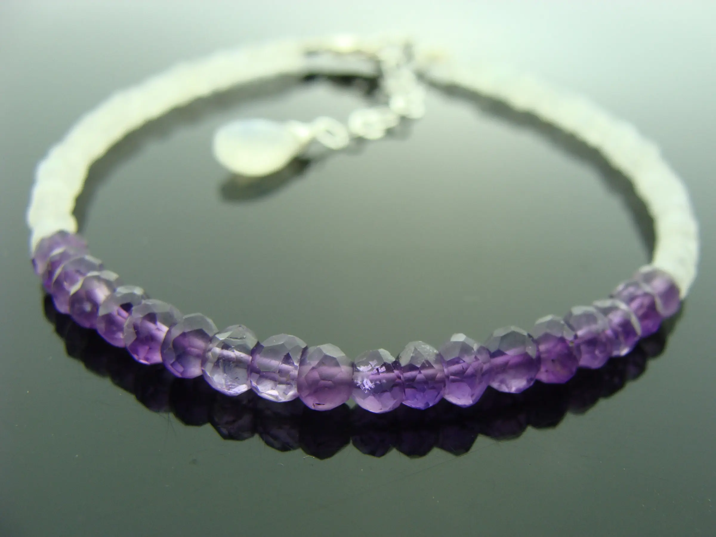 Amethyst & Rainbow Moonstone Bracelet · 925 Sterling Silver · Natural Gemstone Jewelry · Healing Gift for Her · Handmade