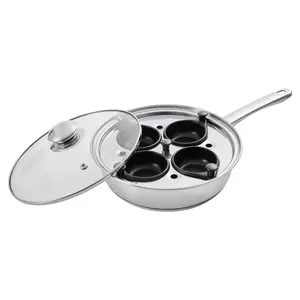 VEVOR Egg Poacher Pan, 4-Cup Poached Egg Maker, Stainless Steel Poaching Pan and Frying Skillet, with 4 Nonsitck Detachable Large Cups, Lid, and Silicone Spatula, Compatible with Induction Stovetop