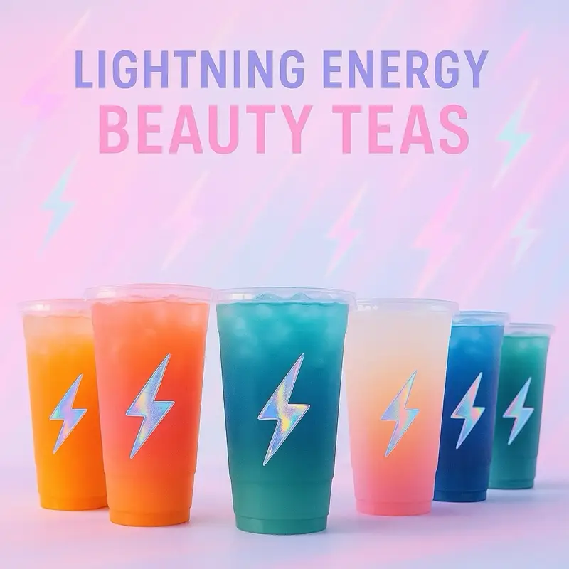 Lightning Energy Beauty Caffeine Teas - Powdered Beverage Mix Sugar Free Collagen 200mg Caffeine 30 Calories 8+ Flavors