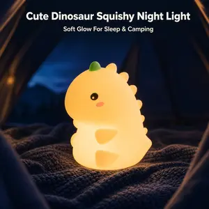 Cute Dinosaur Silicone Night Light for Kids - Rechargeable Touch Lamp, Soft Eye-Friendly Glow Nursery Light, Squishy Stress Relief Toy for Toddlers Bedroom, Portable USB Bedside Lamp