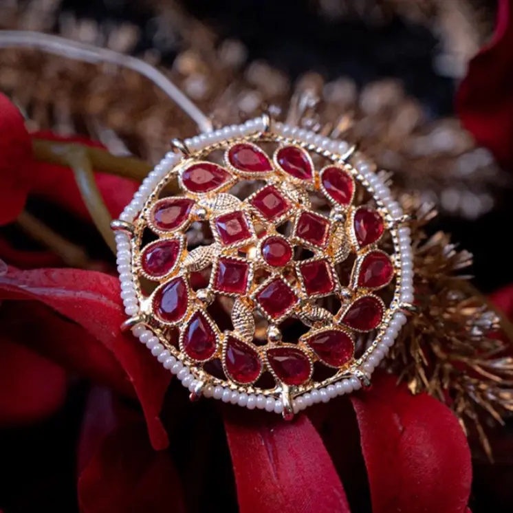 Magenta White Kundan Ring