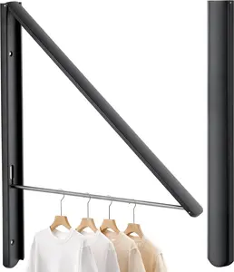Foldable Wall Mounted Retractable Clothes Drying Rack, Space Saving Aluminum Laundry Drying Hanger for Bathroom Balcony, Black Space Saving Laundry & Closet Organizer