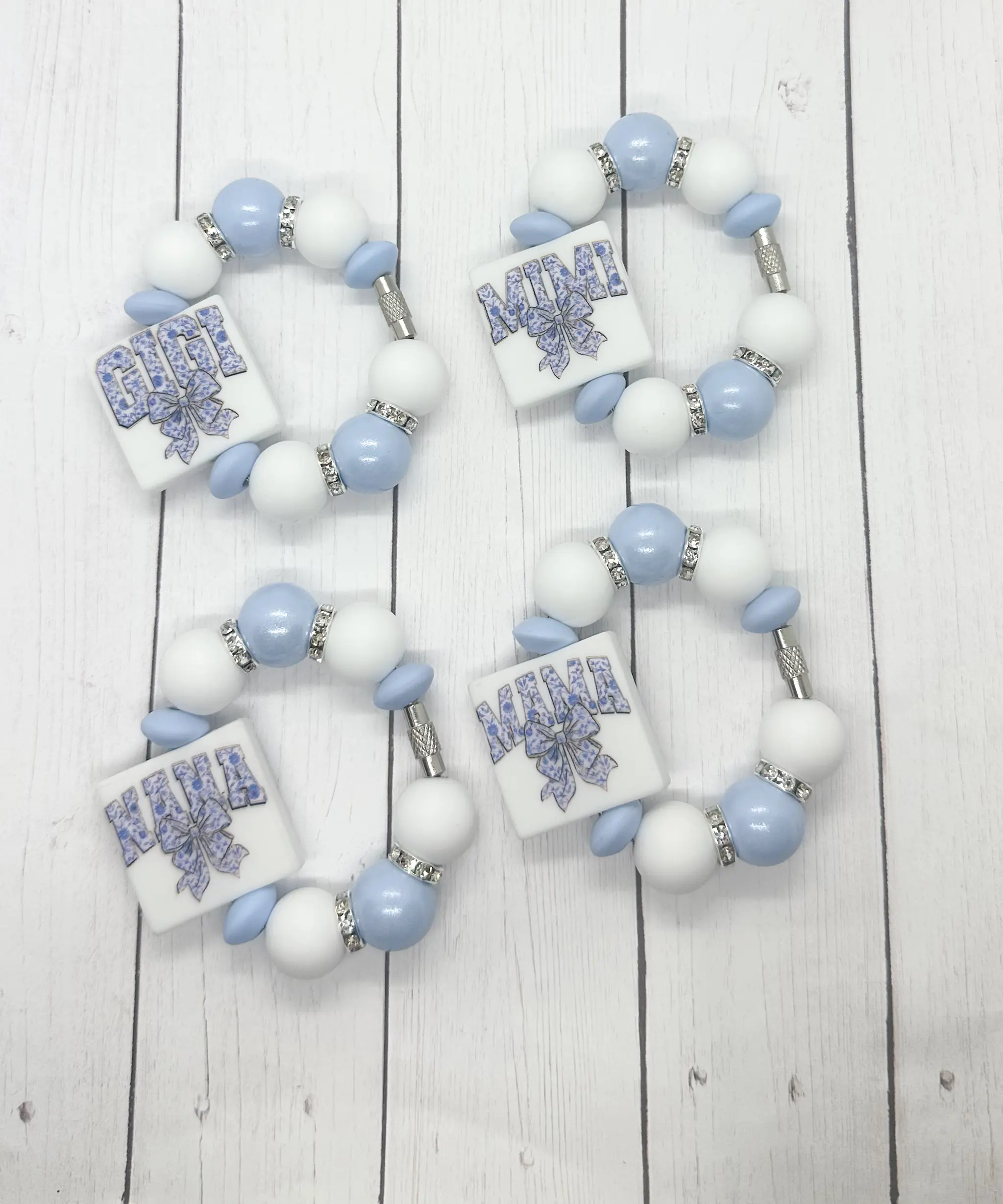 Blue Floral Cup Charm with Bow - Mama/Nana/Mimi/Gigi - Accessorize your tumbler, backpack, luggage, etc!!