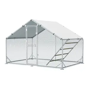 Large Metal Chicken Coop, 10x26x6.5FT Chicken Runs for Yard with Cover, Walk in Chicken Pens Outdoor with Roosting Ladder