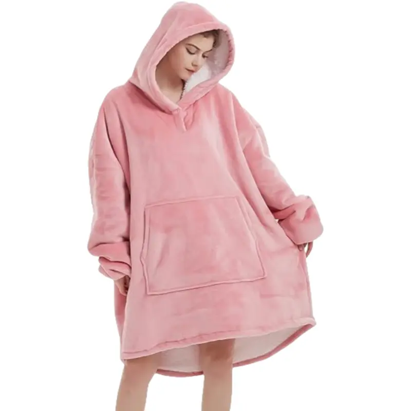 Oversized Hooded Blanket for Adults, Thick Lamb Wool Plush Cozy Wearable Robe, Unisex Sporty Style Warm Gift for Autumn and Winter, Cozy Blanket, Multifunctional Blanket