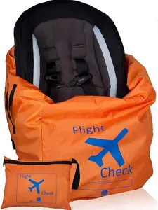 Alnoor USA Car Seat Travel Bag and Carrier for Gate Check with Travel Pouch - Bright Orange with Blue Letters for Airport, Airplane Gate Check, Car Trips and Storage Double Backpack Straps |