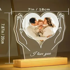 Personalized Acrylic Photo Frame with Heart & Hand Design - Customizable "I Love You" Desktop Decor for Weddings, Anniversaries, Birthdays - Perfect Keepsake for Couples, Friends, and Family - Fits Various Photo Sizes, Ideal Gift for Christ