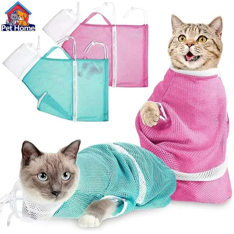 Cat Bath Bag, Adjustable Multi-Functional Pet Grooming Net, Bite-Proof Scratch-Resistant Constraint Bag, Calming, Ear Cleaning, Nail Trimming, Calm Pets