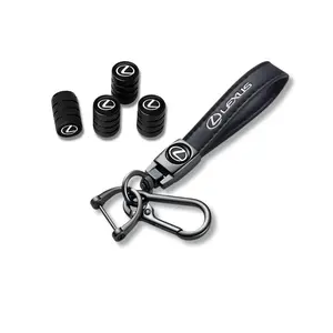 Lexus Keychain & Valve Stem Cap Bundle – 5pc Set | Premium Black Metal, Anti-Rust, Gift-Ready Car Accessory Pack