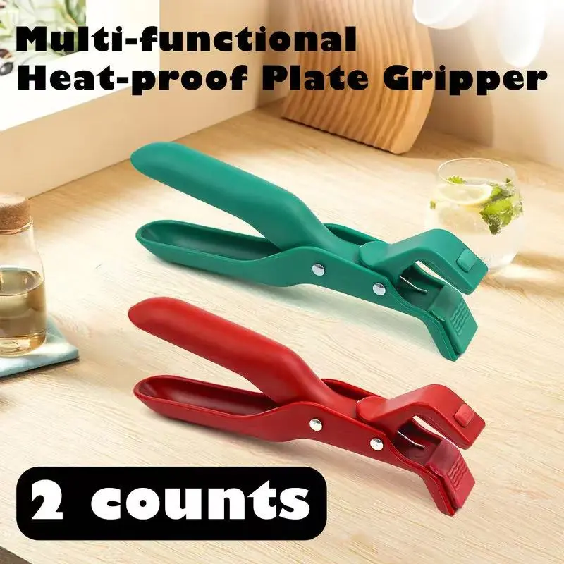 2Pcs Kitchen Anti-Scald Tongs - Heat-Resistant, Non-Slip Gripper Utensils for Pan, Bowl, Plate - Essential Kitchen Tools & Food Prep Tool (Red, Green)